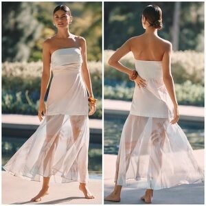 🌴 Anthropologie Celandine Beach Break Strapless Overlay Beach Scene Maxi Dress